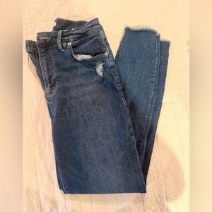 Good American Dark Blue Distressed Cropped Jeans